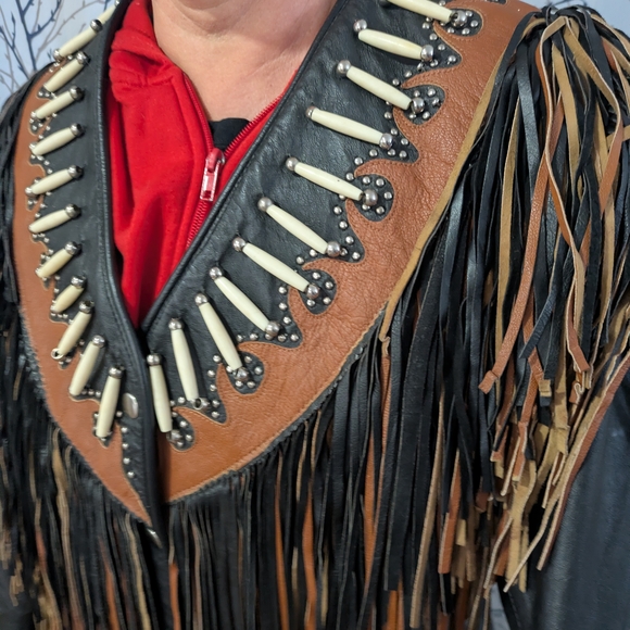 Fringe Leather Jacket with Beaded Accents - Picture 4 of 12